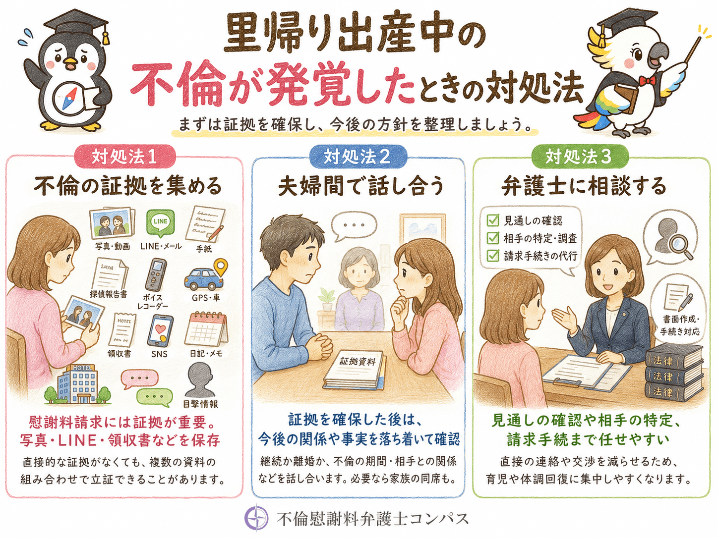 ４章　里帰り出産中の不倫が発覚した場合の対処法３つ